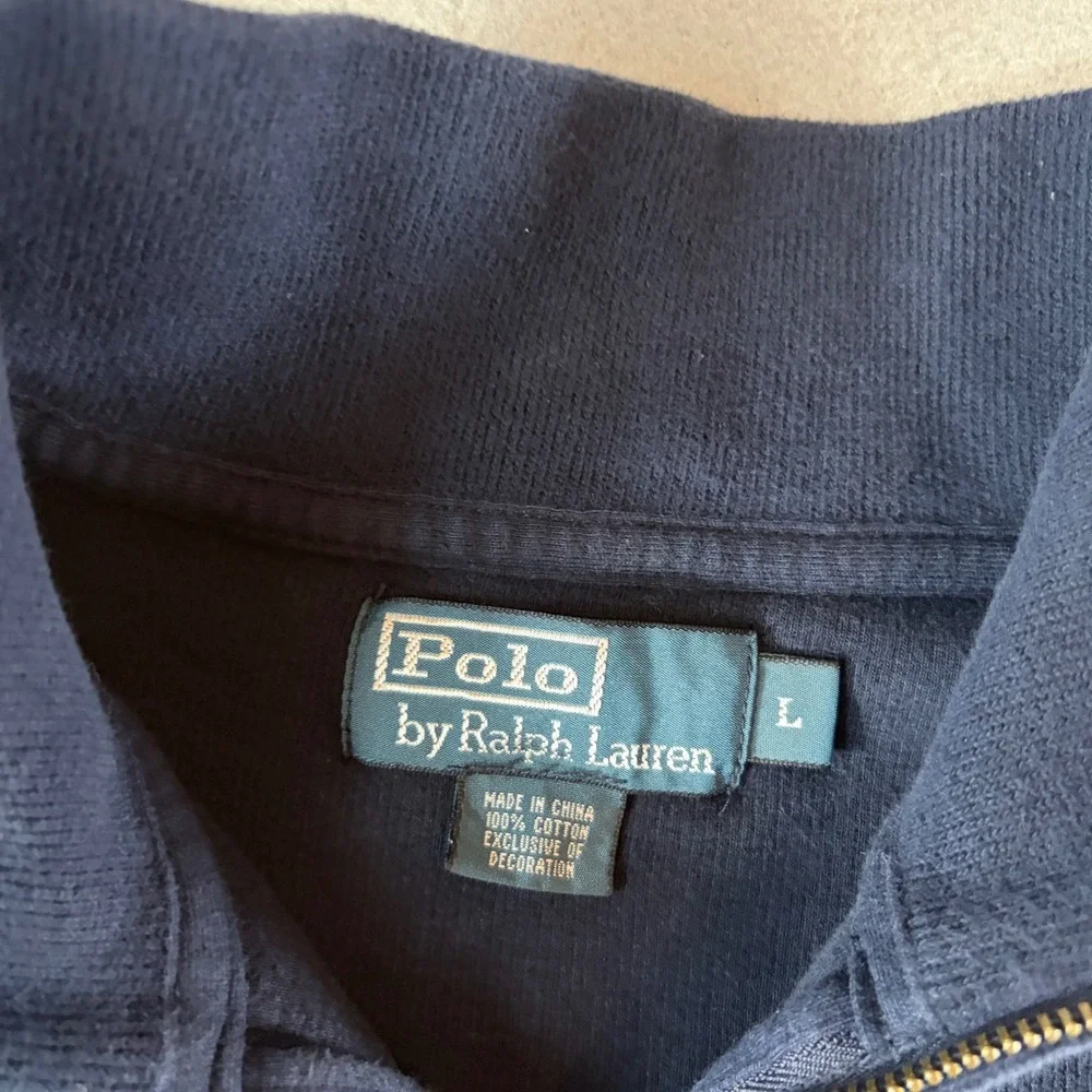 Polo Ralph Lauren Mens Large Navy Blue 100% Cotton Quarter Zip Pullover Sweater